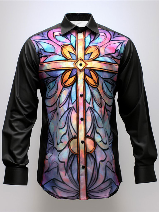  Floral Colorful Artistic Abstract Men's Shirt Daily Wear Going out Fall & Winter Turndown Long Sleeve Yellow, Pink, Blue S, M, L 4-Way Stretch Fabric Shirt