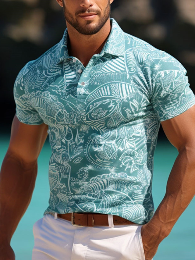  Floral Paisley Men's Vintage 3D Print Outdoor Daily Wear Streetwear Polyester Short Sleeve Turndown Polo Shirts Blue Green Spring & Summer S M L Micro-elastic Lapel Polo