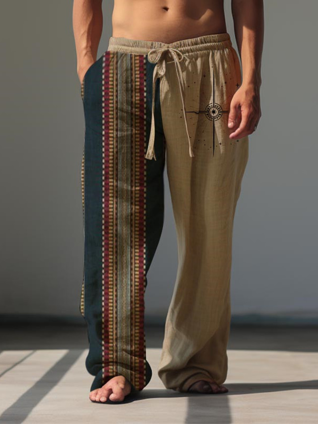  Hombre Vintage Raya Étnico Pantalones Impresión 3D Media cintura Exterior Calle Noche Otoño invierno Ajuste regular Microelástico
