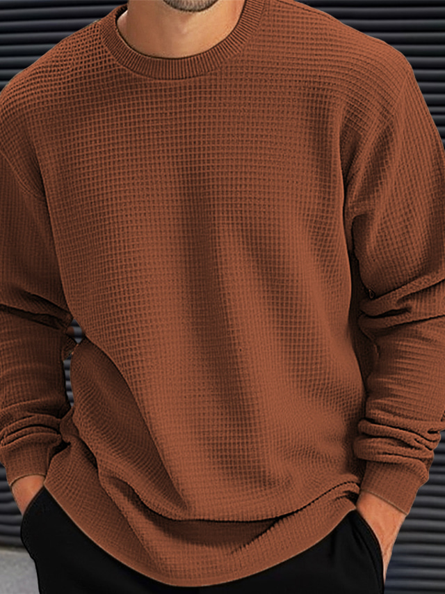  Homme T shirt Tee T-shirt en tricot gaufré T-shirt Chemise à manches longues Plein Col Ras du Cou Plein Air Vacances manche longue Vêtement Tenue Mode Design basique