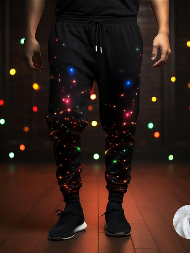  Lanterns Warm Casual Men's 3D Print Fleece Pants Sweatpants Joggers Outdoor Street Casual Daily Ugly Christmas Polyester Fleece Lined Red Blue Green S M L Mid Waist Elasticity Pants