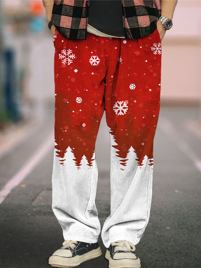  мужские брюки снежинка повседневные мужские брюки с 3d принтом брюки брюки повседневная одежда на открытом воздухе уличная одежда уродливый полиэстер винно-синий оранжевый s m l эластичные брюки со