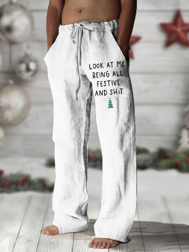 Ugly Christmas Men's Vintage Christmas Tree Letter Merry Christmas Pants Trousers Mid Waist Daily Wear Vacation Going out Spring Fall Regular Fit