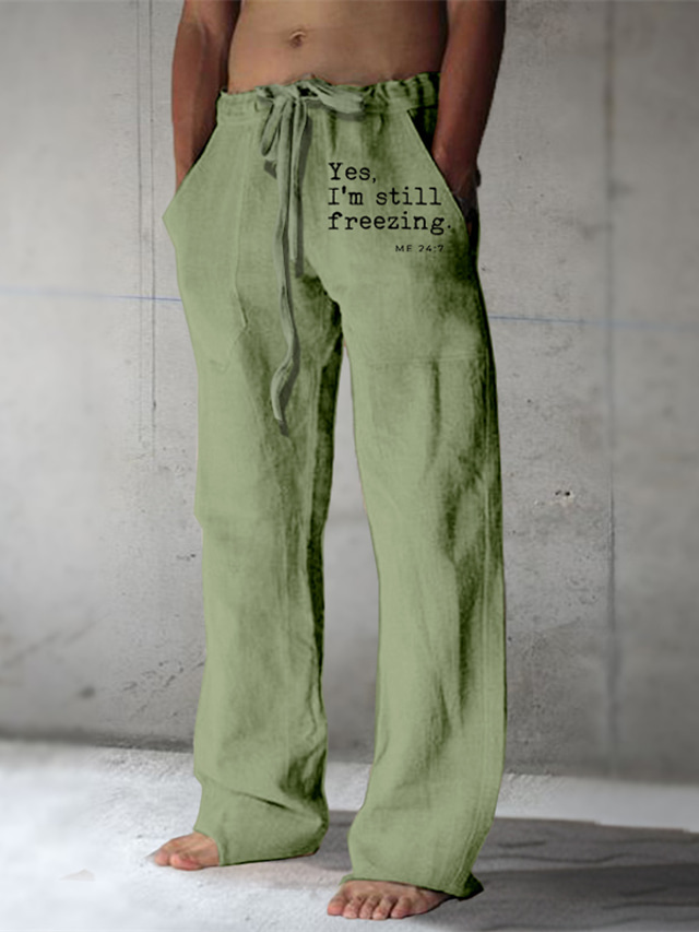  Men's Casual Graphic Letter Linen Pants Pants Trousers Mid Waist Daily Wear Vacation Going out Spring Fall Regular Fit