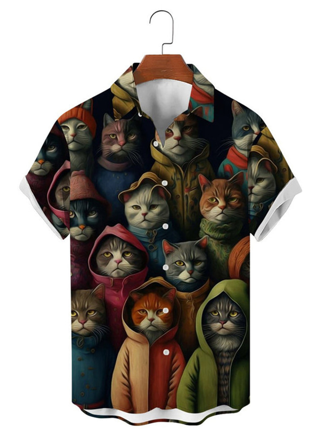  قطة عتيق رجالي قميص مناسب للبس اليومي مناسب للخارج عطلة نهاية الاسبوع سقوط الخريف طوي كم قصير أصفر, أزرق, أخضر S, M, L 4-طريقة سترتش النسيج قميص