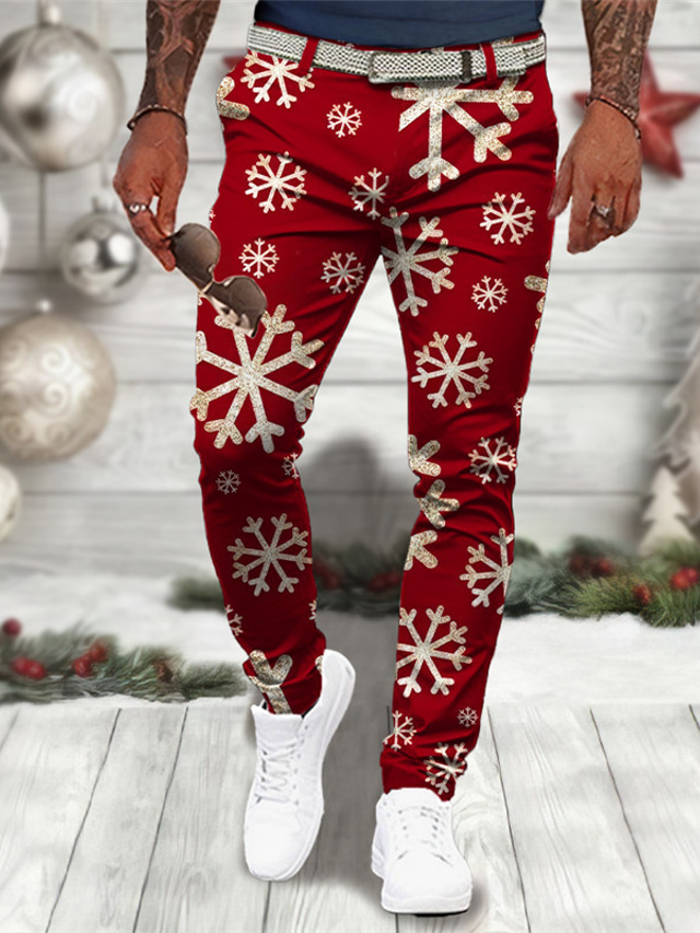  Snowflake Business Casual Men's 3D Print  Pants Dress Pants Pants Trousers Outdoor Daily Wear Streetwear Polyester Wine Black Blue S M L Medium Waist Elasticity Pants