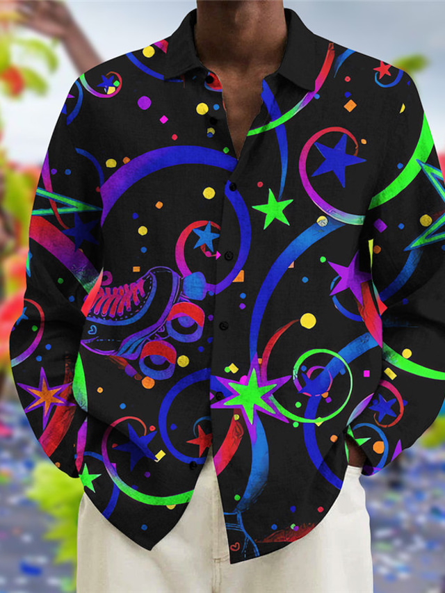  carnaval graffiti abstracto camisa de hombre uso diario salir fin de semana otoño& camisa de invierno manga larga rojo, azul s, m, l tejido flameado