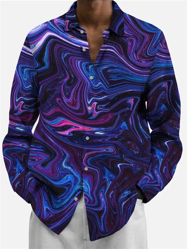  Geometry Abstract Men's Shirt Daily Wear Going out Weekend Fall & Winter Turndown Long Sleeve Violet, Blue S, M, L Slub Fabric Shirt