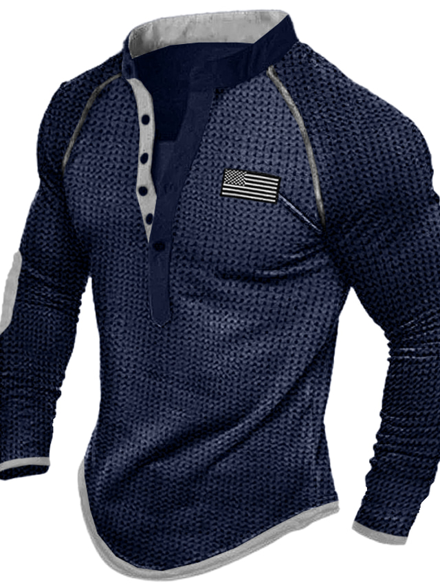  Bărbați Tricou Cămașă Henley Waffle Cămașă Henley Tee Top Tricou cu maneca lunga Bloc Culoare Henley Stradă Vacanță Manșon Lung Peteci Îmbrăcăminte Modă Designer De Bază