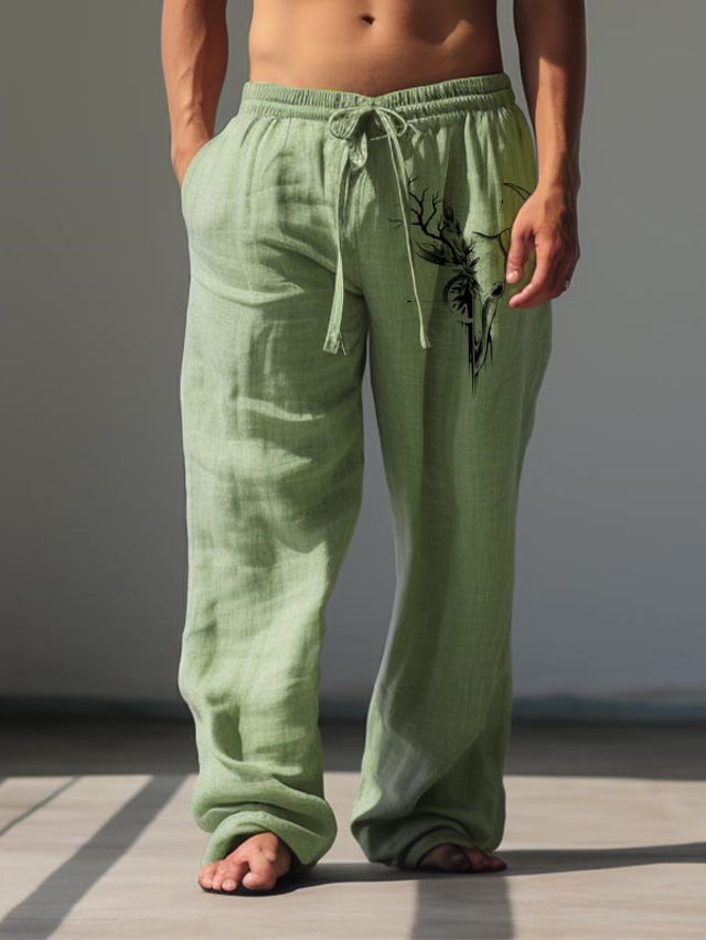  Men's Vintage Antelope Linen Pants Pants Trousers Mid Waist Outdoor Daily Wear Streetwear Fall & Winter Regular Fit