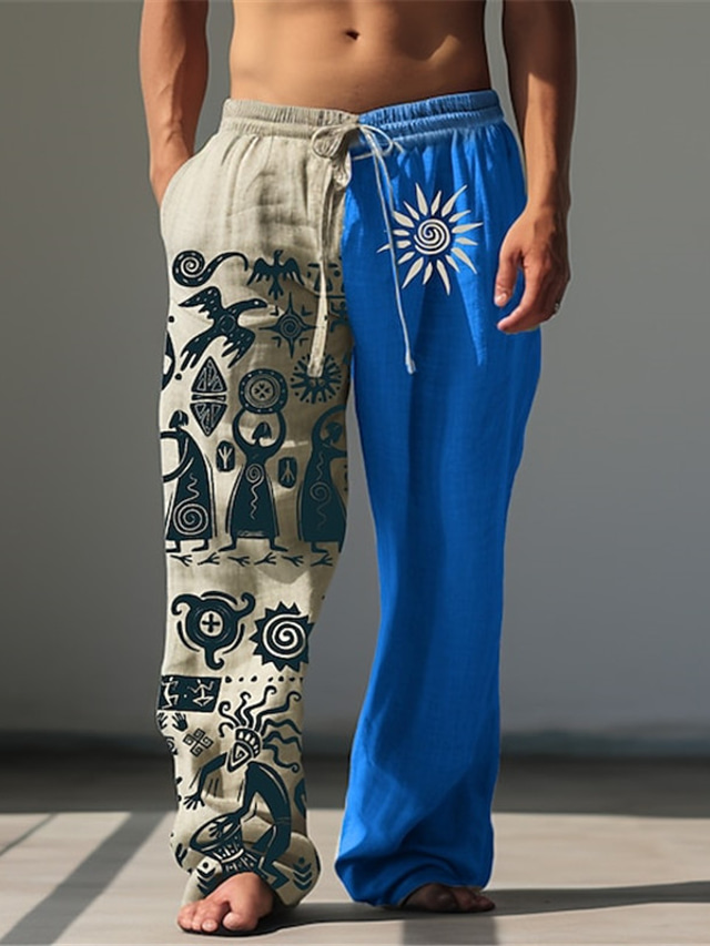  Hombre Vintage Tribal Impresión de pañuelo Pantalones de lino Pantalones Impresión 3D Media cintura Exterior Calle Noche Otoño invierno Ajuste regular Microelástico
