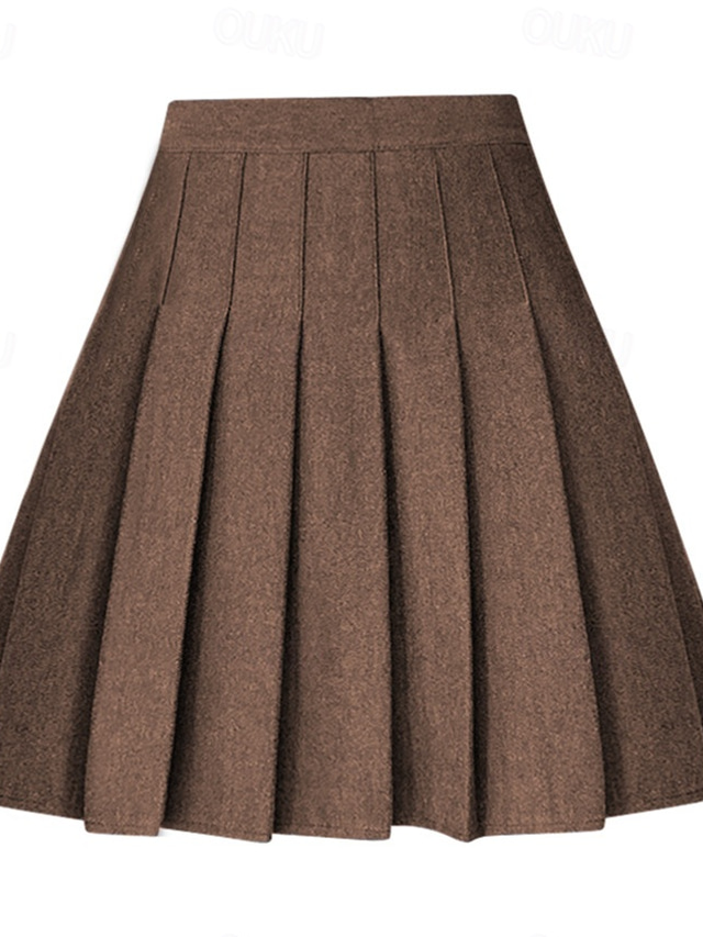  Women's A Line Above Knee High Waist Skirts Pleated Solid Colored Homecoming Casual Daily Spring &  Fall Fashion Apricot Black Brown Grey