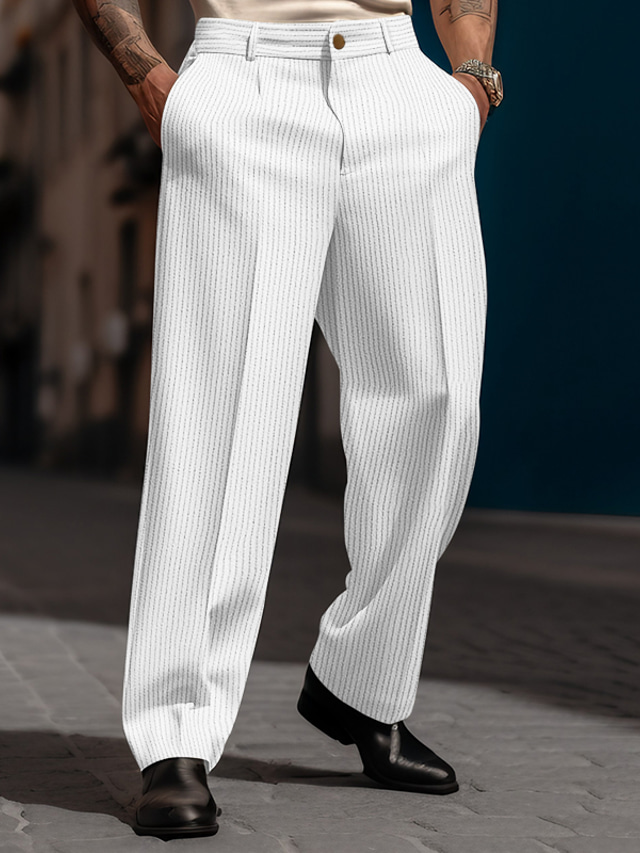  Men's Dress Pants Corduroy Pants Trousers Suit Pants Button Pocket Straight Leg Plain Comfort Breathable Outdoor Daily Going out Fashion Casual White Brown