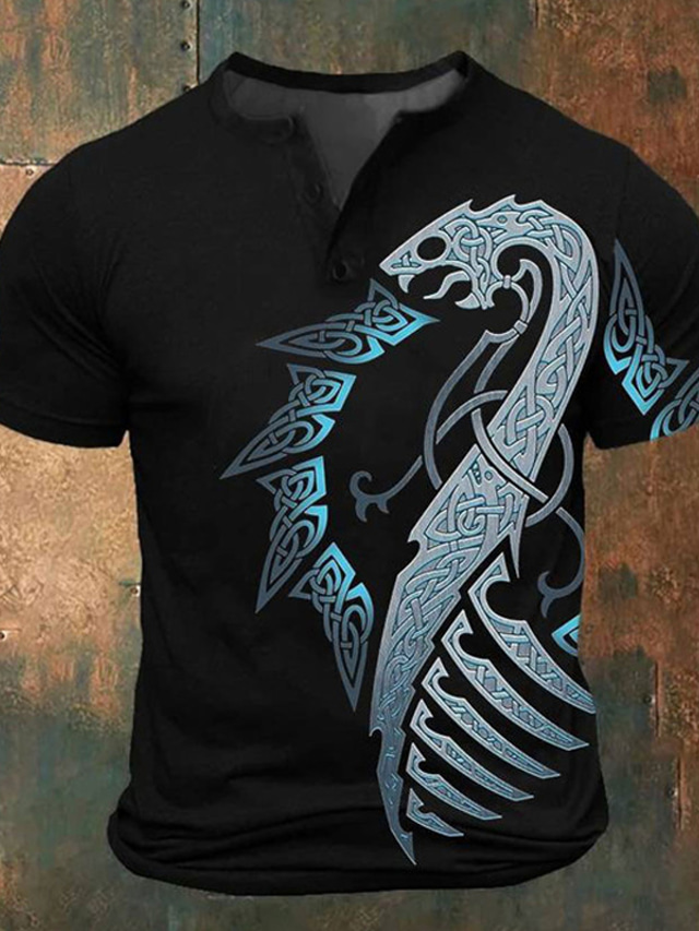  Graphic Viking Fashion Retro Vintage Classic Men's 3D Print T shirt Tee Henley Shirt Sports Outdoor Holiday Going out T shirt Red Blue Purple Short Sleeve Henley Shirt Spring & Summer Clothing Apparel