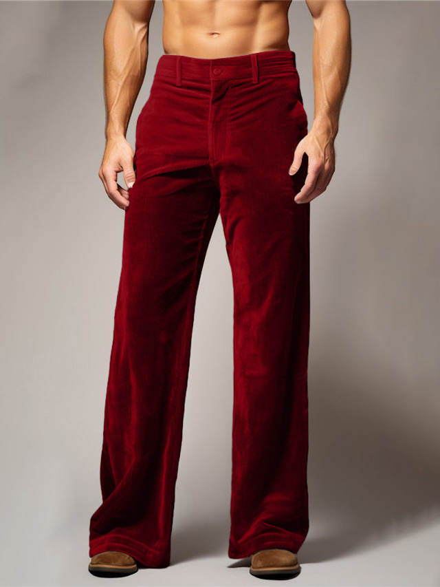  Pánské Kalhoty Kalhoty pro volný čas Sametové kalhoty Přední kapsa Straight-Leg Bez vzoru Pohodlné Obchod Denní Dovolená Módní Elegantní & moderní Rubínově červená Námořnická modř