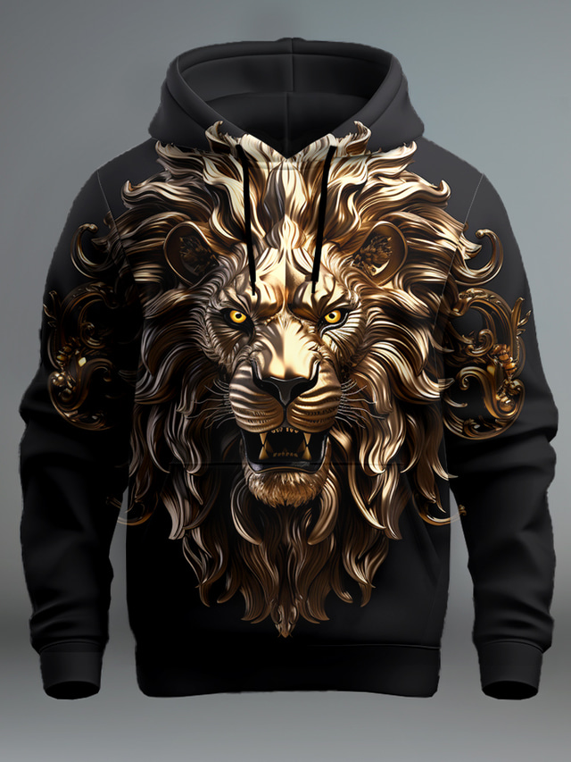  Graphic Lion Men's Fashion 3D Print Hoodie Vacation Going out Streetwear Hoodies Black Red Long Sleeve Hooded Print Front Pocket Spring &  Fall Designer Hoodie Sweatshirt