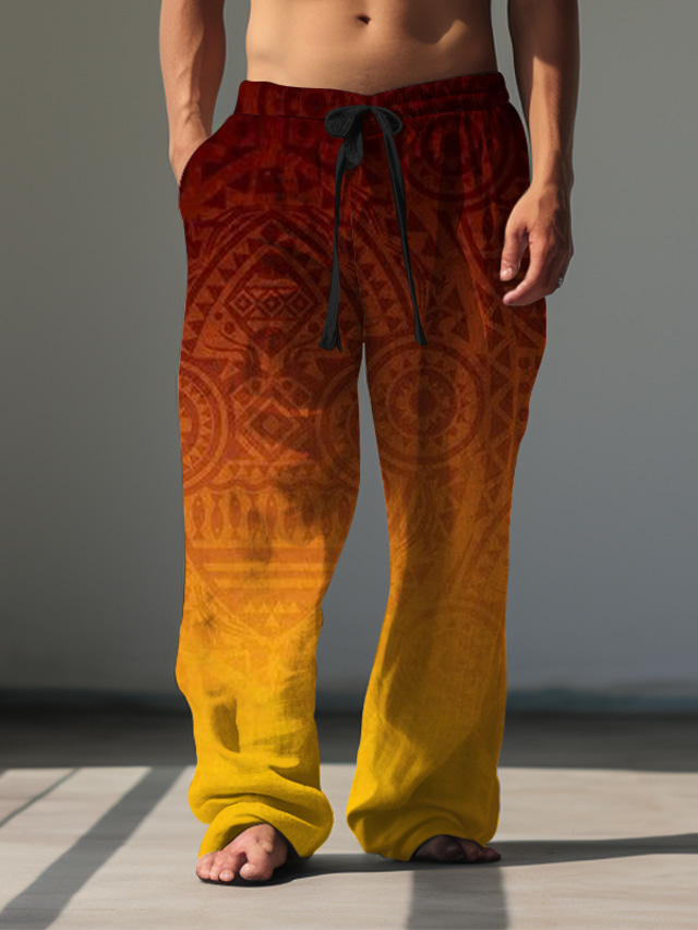  Gradient Bandana Print Vintage Men‘s 3D Print Pants Trousers Outdoor Street Going out Polyester Blue Purple Orange S M L Mid Waist Elasticity Pants