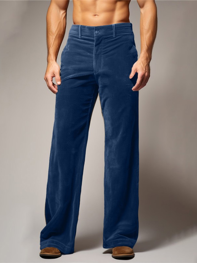  Męskie Spodnie Spodnie codzienne Aksamitne spodnie Przednia kieszeń Prosta noga Równina Komfort Biznes Codzienny Święto Moda Szykowne i nowoczesne Czerwony Granatowy