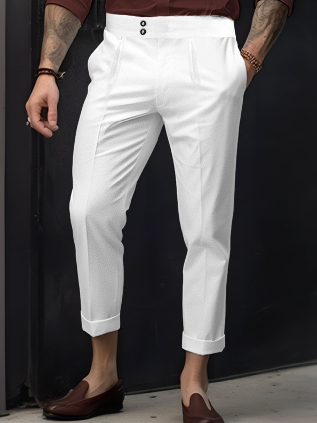  Men's Dress Pants Trousers Suit Pants Gurkha Pants Button Front Pocket Plain Comfort Business Daily Holiday Fashion Chic & Modern Black White