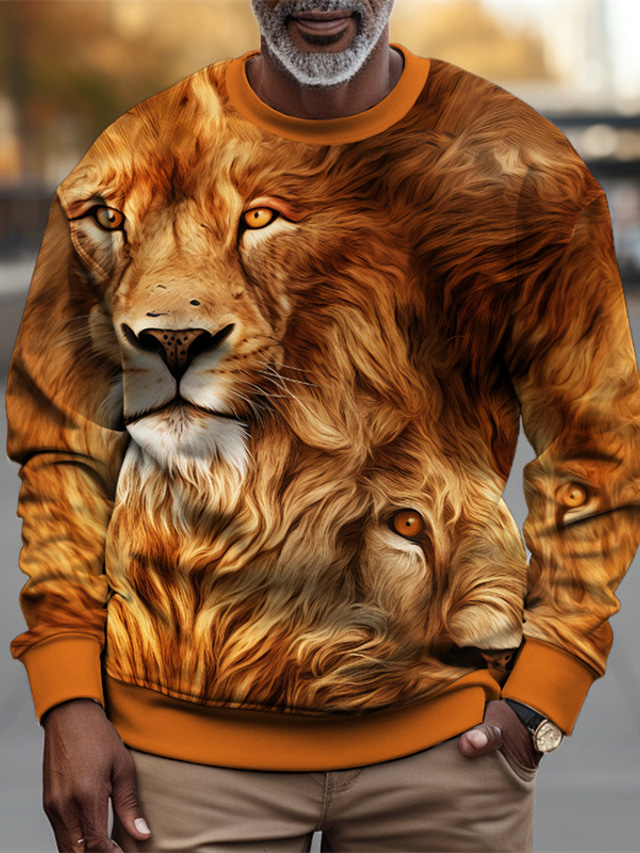  Graphic Lion Homme Mode 3D effet Sweat à capuche Vacances Sortie Vêtement de rue Sweats Rouge Violet manche longue Col Ras du Cou Imprimer Printemps & Automne Designer Sweat à capuche