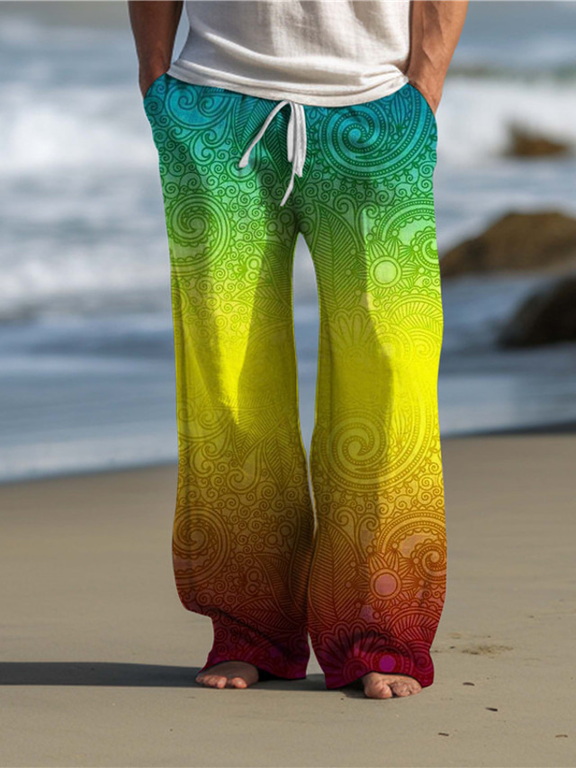  Imprimeu Paisley Epocă Bărbați Imprimare 3D Pantaloni În aer liber Purtare Zilnică Haine de strada Poliester Galben Rosu Albastru S M L Talie medie Elasticitate Pantaloni