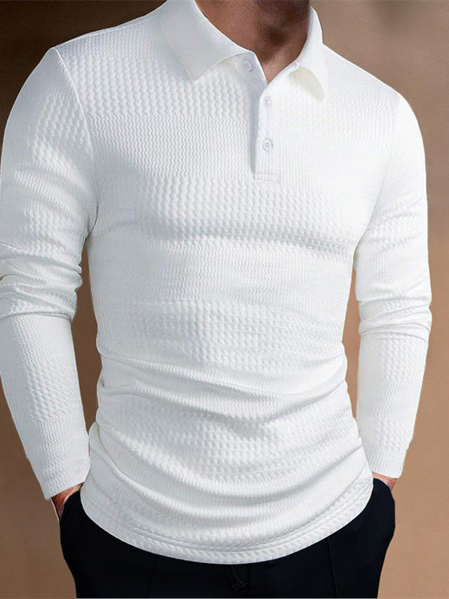  Homens Polos de botões Camisa de golfe Casual Esportes Lapela Manga Longa Moda Básico Tecido Textura Botão Primavera & Outono Normal Vinho Preto Branco Azul Polos de botões