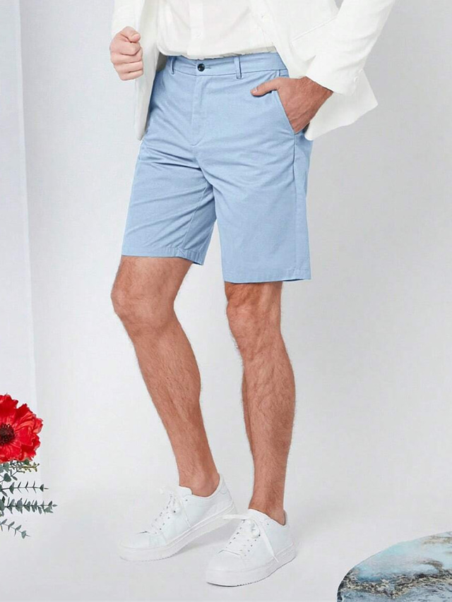  Men's Shorts Chino Shorts Bermuda shorts Work Shorts Button Pocket Plain Comfort Breathable Knee Length Casual Daily Holiday Cotton Blend Fashion Designer Pink Navy Blue