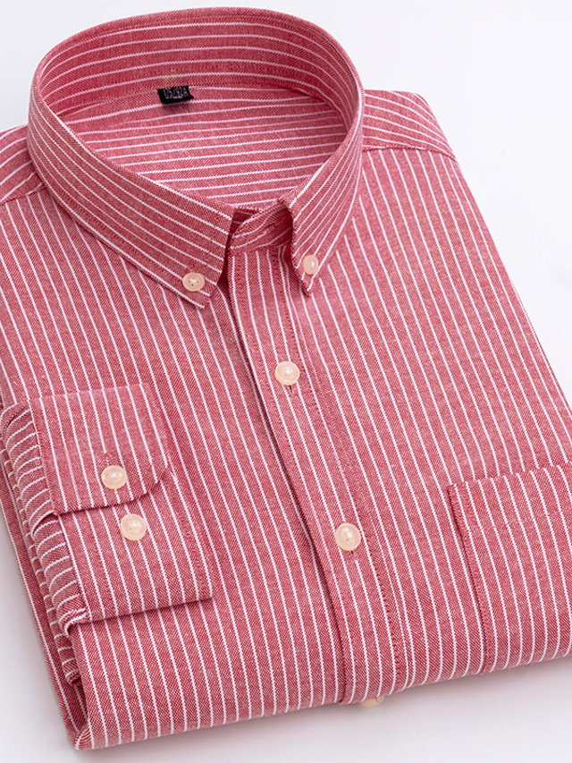  Men's Shirt Dress Shirt Button Down Shirt Red Blue Gray Long Sleeve Stripes Button Down Collar Spring &  Fall Office & Career Wedding Party Clothing Apparel Front Pocket