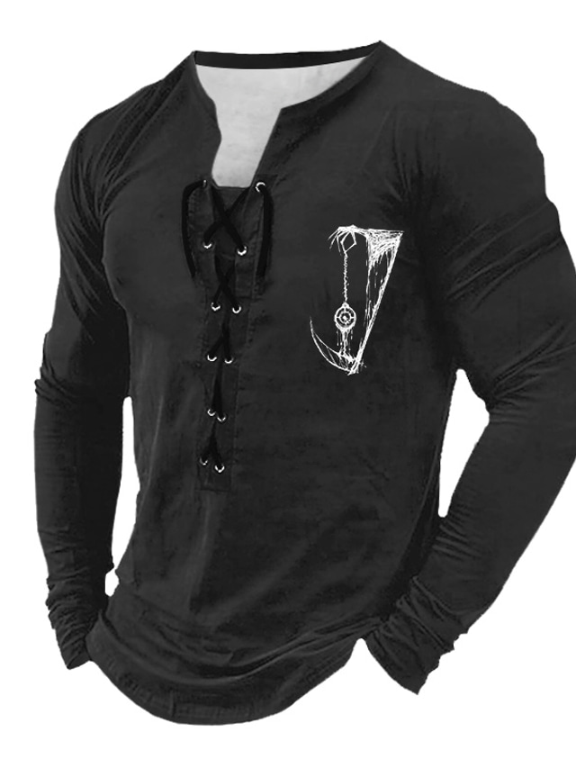  Homme Graphic Gothique T shirt manche longue T-shirt 3D effet Col Chemise Mode du quotidien Extérieur Casual Vacances Sortie Noir Blanche Printemps & Automne Vêtement Tenue S M L XL 2XL 3XL