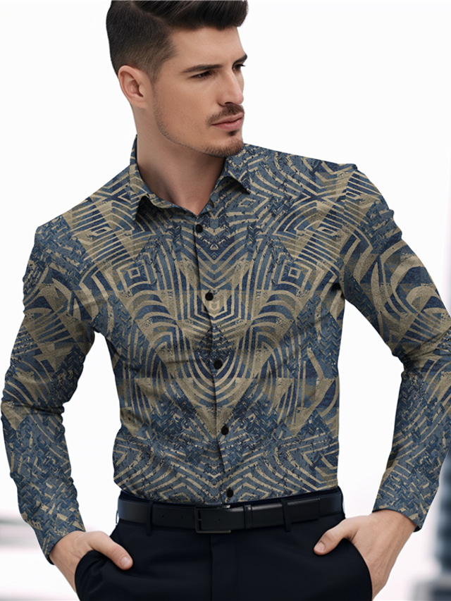  الهندسة عتيق رجالي قميص مناسب للبس اليومي مناسب للخارج للربيع والصيف طوي كم طويل وردي بلاشيهغ, أزرق, أرجواني S, M, L 4-طريقة سترتش النسيج قميص