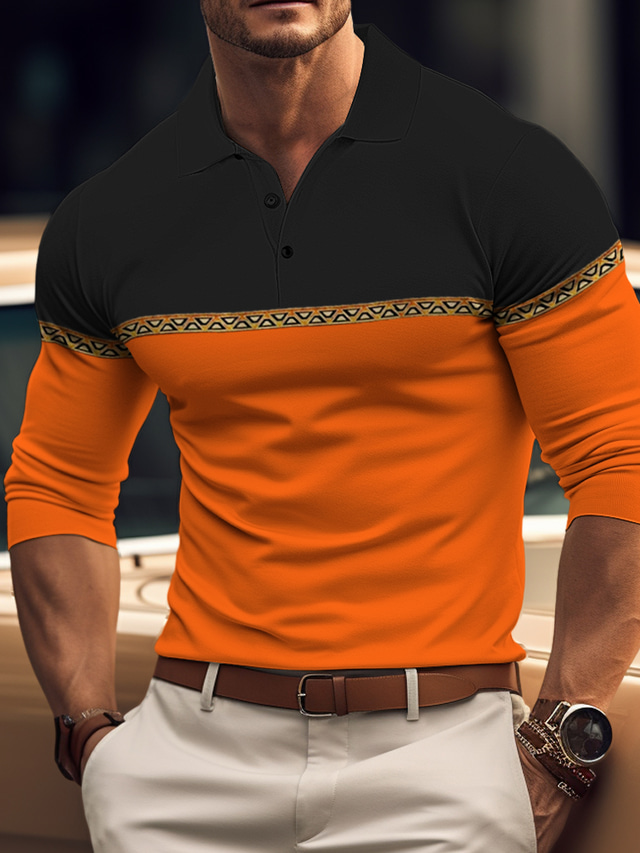  Voor heren POLO Shirt Polo's met knopen Casual Sport Revers Lange mouw Modieus Basic Kleurenblok Lapwerk nappi Lente & Herfst Normale pasvorm Zwart blauw Oranje Grijs POLO Shirt