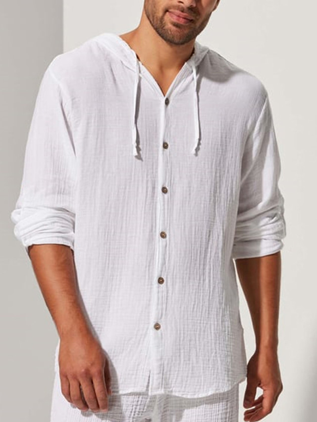  Per uomo Camicia Camicia con bottoni Maglietta informale Bianco Manica lunga Liscio Con cappuccio Giornaliero Da mare Abbigliamento Di tendenza Informale Comodo