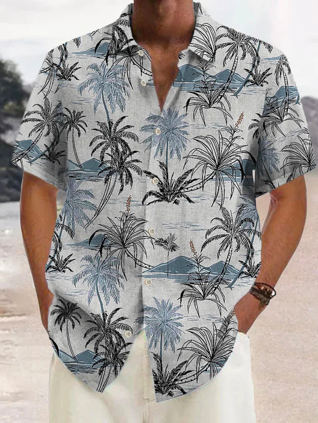  Palm Tree Shirt Men's Pattern Shirt Coconut Palm Tree Lapel Blue Gray Outdoor Street Short Sleeve Clothing Trees Casual