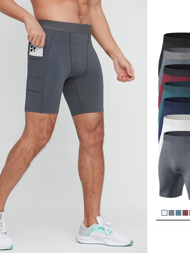  Men's Athletic Shorts Compression Shorts Running Shorts Gym Shorts Going out Weekend Breathable Quick Dry High Elasticity Elastic Waist with Phone Pocket Plain Short Gymnatics Activewear Wine Red