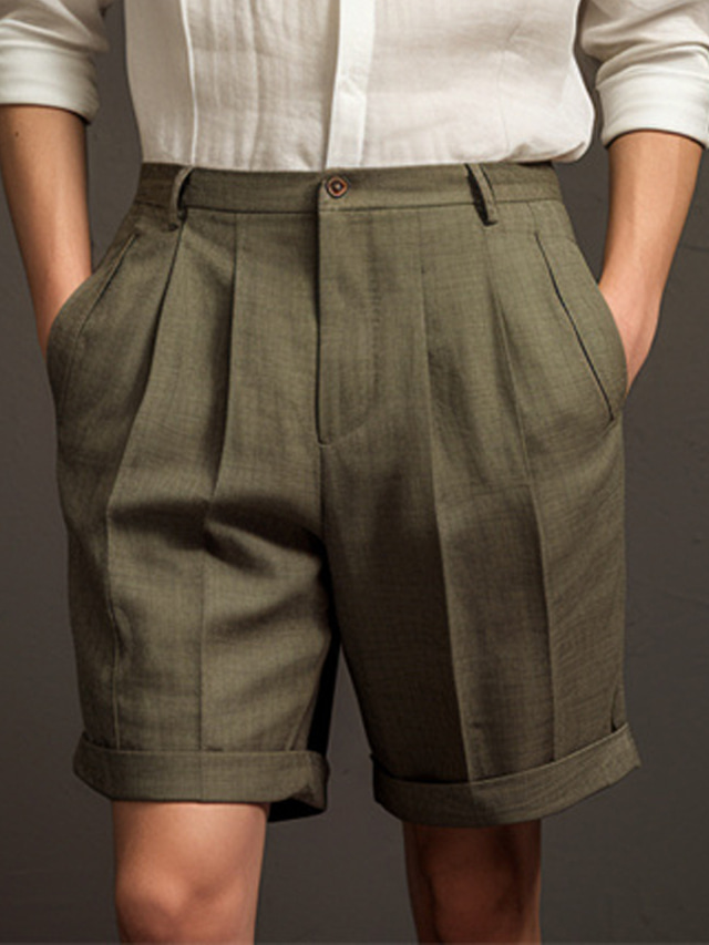  Men's Shorts Linen Shorts Summer Shorts Pleated Shorts Button Pocket Pleats Plain Comfort Breathable Short Casual Daily Holiday Fashion Designer Black White