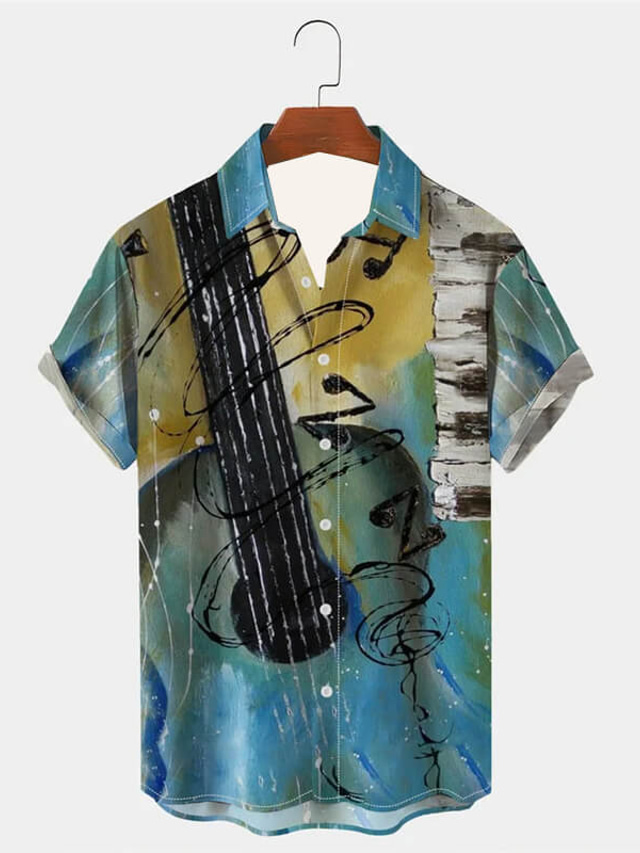  Musical Notes Casual Men's Shirt Daily Wear Going out Weekend Autumn / Fall Turndown Short Sleeves Blue, Purple, Fuchsia S, M, L 4-Way Stretch Fabric Shirt