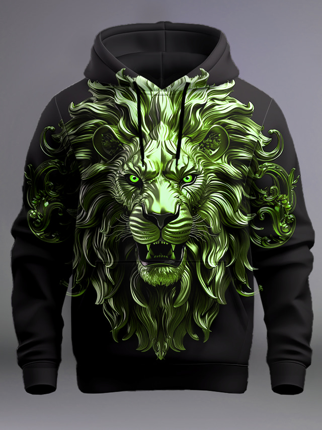  sweat-shirts à capuche confortables et colorés pour hommes avec motif de lion graphique, mode, impression 3D, vacances, sorties, streetwear