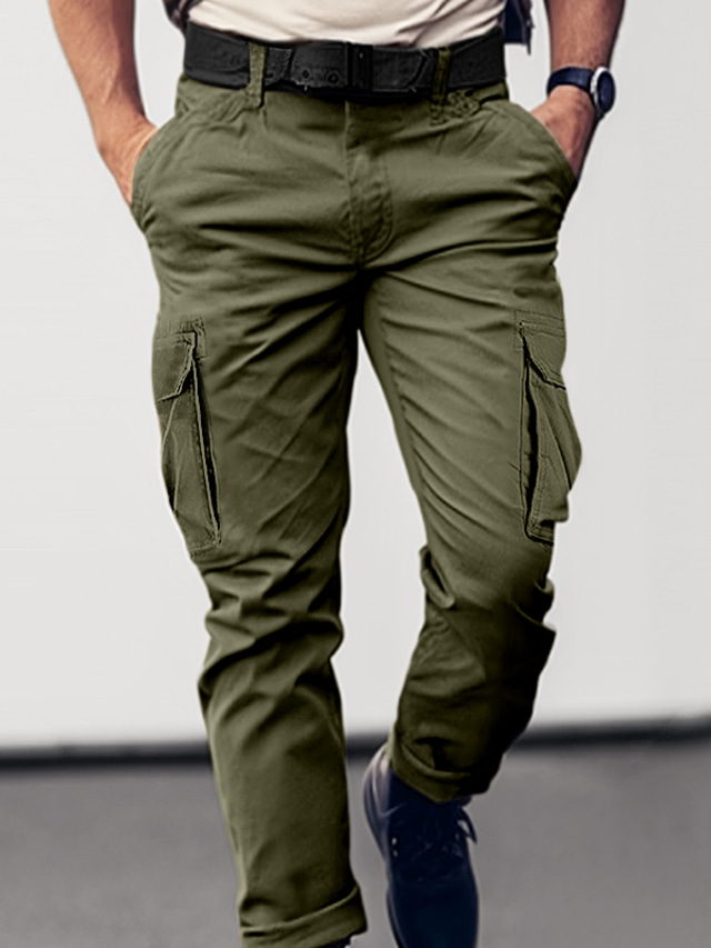  Herre Cargo-bukser Bukser Knap Multi lomme Lige ben Vanlig Påførelig Afslappet Daglig Ferie Sport Mode Sort militærgrøn