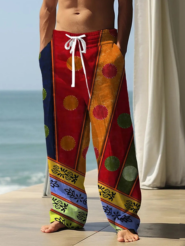  Geometria étnica vintage masculina impressão 3d calças ao ar livre rua saindo poliéster vermelho marrom verde s m l cintura média calças de elasticidade