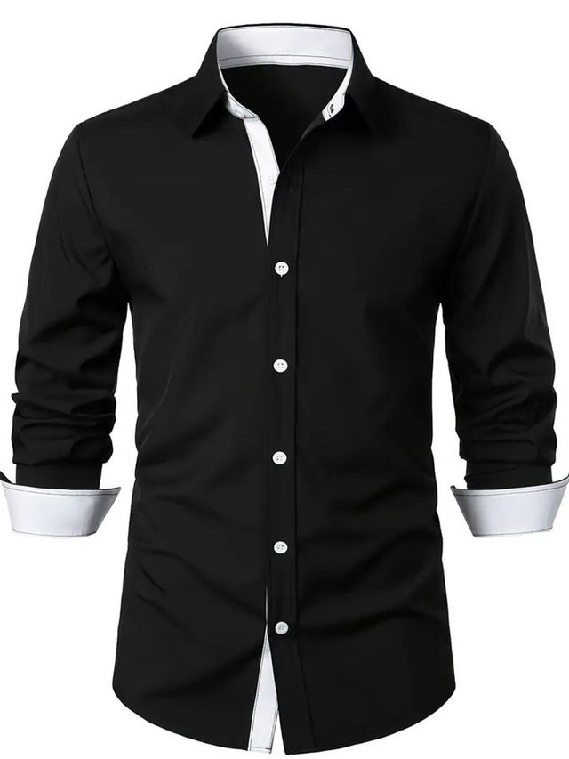  Herr Skjorta Knapp upp skjorta Casual skjorta Svart Långärmad Färgblock Kavajslag Dagligen Semester Framficka Kläder Mode Ledigt Bekväm