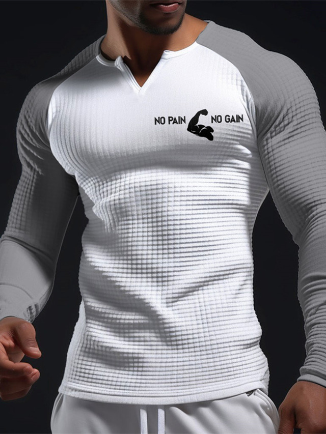  Gráfico Bloco de cor Músculo Diário Clássico Casual Homens Impressão 3D Camiseta Camisa Waffle camiseta raglã Esportes Feriado Para Noite Camiseta Preto Branco Cinzento Claro Manga Longa Decote V