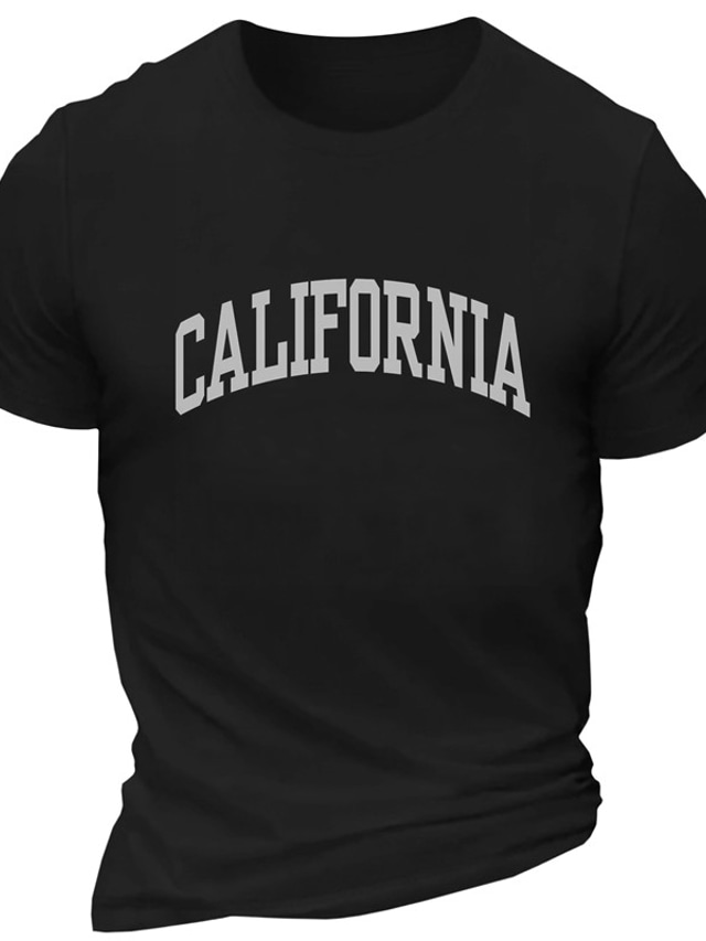  Buchstabe Kalifornien Schwarz Weiß Burgunderrot T Shirt Herren Grafik Baumwollmischung Hemd Sport Klassisch Hemd Kurzarm Bequemes T-Shirt Sports Outdoor Festtage Sommer Modedesigner-Kleidung S M L XL