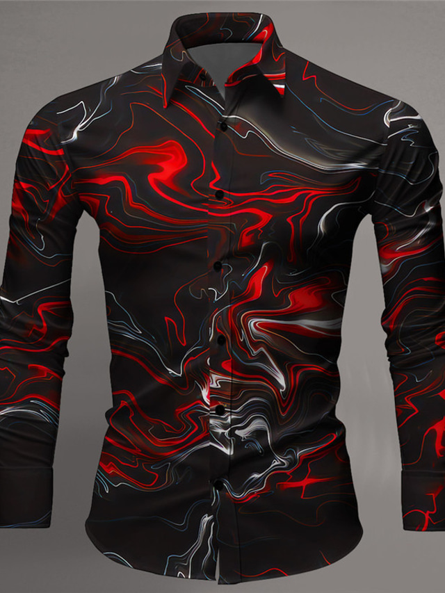  Color Gradient Artistic Abstract Men's Shirt Daily Wear Going out Spring & Summer Turndown Long Sleeve Yellow, Red, Blue S, M, L 4-Way Stretch Fabric Shirt