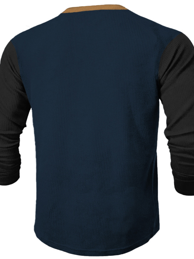  Graphic Letter Fashion Designer Casual Men's 3D Print Henley Shirt Waffle T Shirt Sports Outdoor Holiday Festival T shirt Black Navy Blue Brown Long Sleeve Henley Shirt Spring &  Fall Clothing Apparel