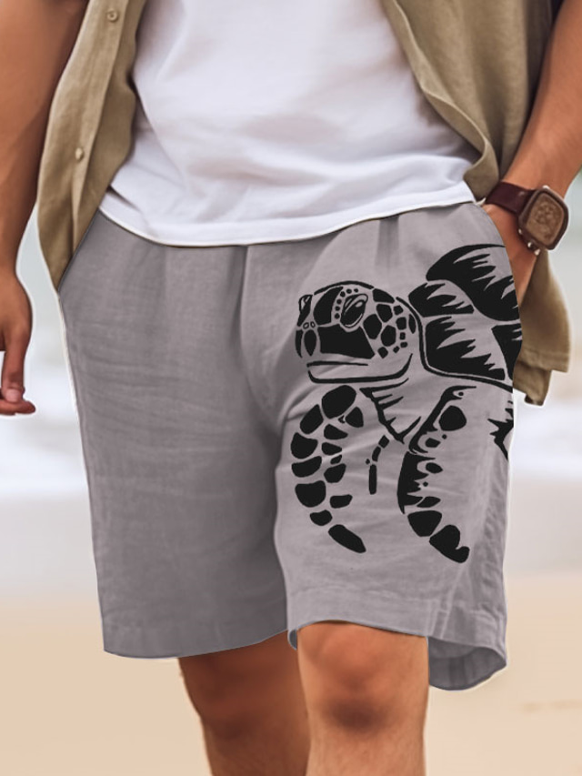  Men's Cotton Shorts Summer Shorts Beach Shorts Print Drawstring Elastic Waist Animal Comfort Breathable Short Outdoor Holiday Going out Cotton Blend Hawaiian Casual White Pink