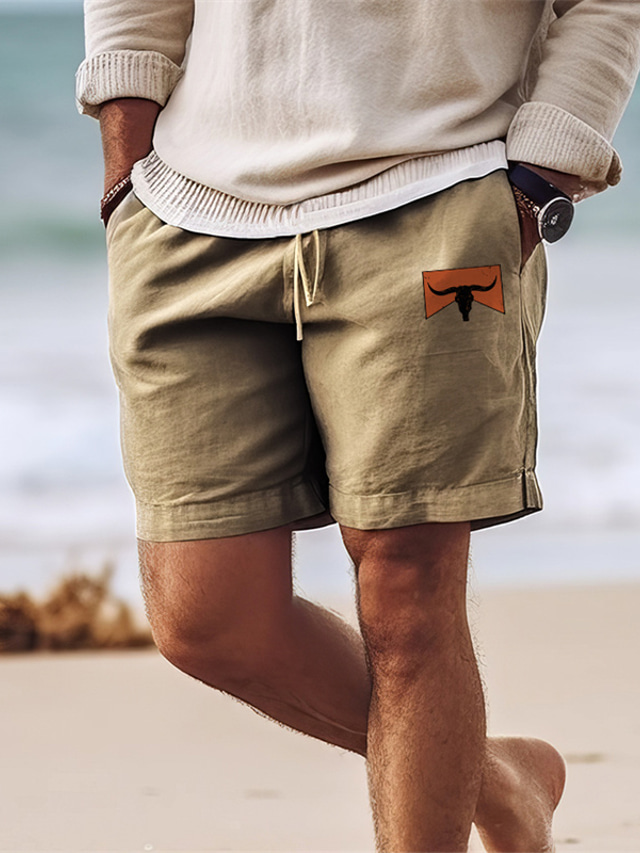  Homens Calção Shorts de verão Shorts de praia Com Cordão Cintura elástica Imprimir Vaca Conforto Respirável Curto Ao ar livre Feriado Para Noite Misto de Algodão Havaiana Casual Preto Verde Tropa