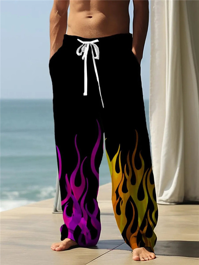  płomień abstrakcyjne męskie spodnie z nadrukiem 3D spodnie outdoorowe odzież na co dzień streetwear poliester czarny biały s m l elastyczne spodnie ze średnim stanem