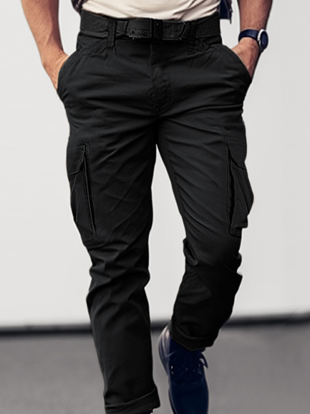  Homme Pantalon Cargo Pantalon Bouton Multi poche Jambe droite Plein Vestimentaire Casual du quotidien Vacances Sportif Mode Noir Vert Véronèse
