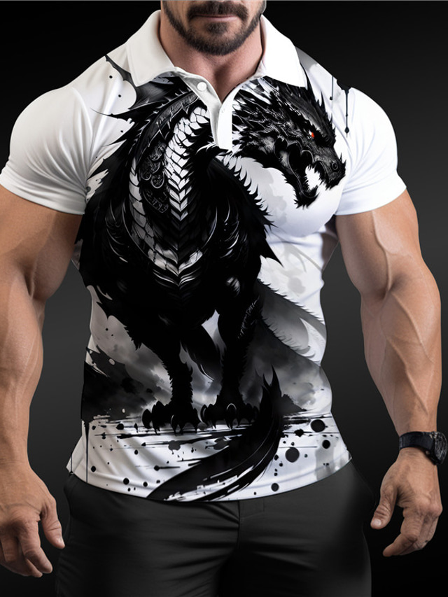  Dragon Men's Abstract 3D Print Outdoor Daily Wear Streetwear Polyester Short Sleeve Turndown Polo Shirts White Purple Spring & Summer S M L Micro-elastic Lapel Polo