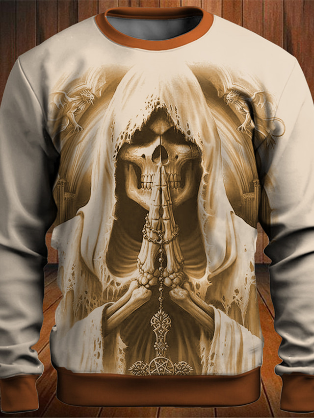  Graphic Skulls Men's Fashion 3D Print Golf Pullover Sweatshirt Holiday Vacation Going out Sweatshirts Blue Brown Long Sleeve Crew Neck Print Spring &  Fall Designer Hoodie Sweatshirt